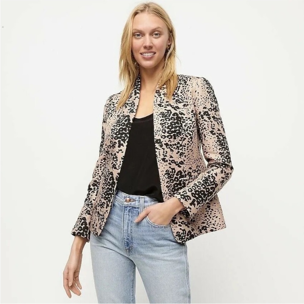 NWOT J. Crew Going Out Blazer in Leopard Print Linen Size 4 Petite